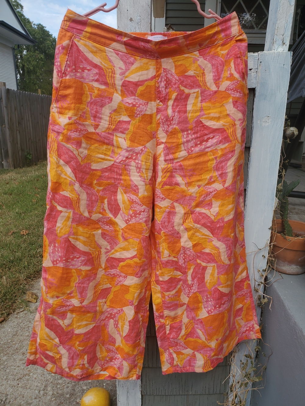 Cynthia Rowley 100% European linen Pink & Orange Wide-Leg pants